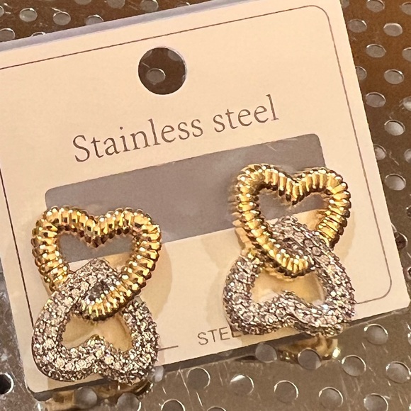 Double Hearts Studs with Crystals - Picture 5 of 8